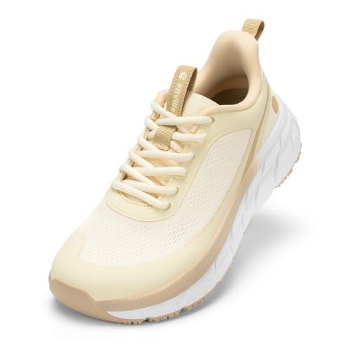 FitVille Wide Walking Shoes Women Comfortable Non Slip Wide Running Shoes for Women for Swollen Feet Lightweight with Ultra Cushioning Sneakers Ivory/Champagne, Size 8,5W