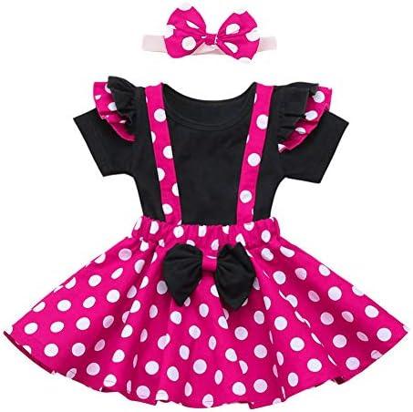 IBTOM CASTLE Polka Dots Tutu Costume for Baby Girl Princess 1st Birthday Party,Dress Up w/Overall Suspender Skirt,Headband 30, 6-9 Months
