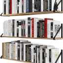 Wallniture Bora 36 Inch Large Floating Shelves for Wall Storage, Floating Bookshelf Set of 3, Burned Wood Wall Shelves for Books