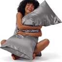 Bedsure Body Pillow Cover 20x54 Inches - Dark Grey Satin Similar to Silk Pillowcase for Hair and Skin, Cooling and Silky Long Body Pillow Case Cover with Envelope Closure, Gifts for Women Men