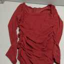 Ofenbuy Women's Mesh Long Sleeve Dress Square Neck Ruched Mini Bodycon Dress Stretch Party Cocktail Dresses Red Size M