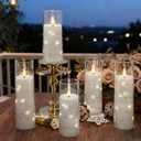 Raycare Flameless Candle with Remote Timer 9 Flickering Acrylic Battery Operated LED Pillar Candles with Embedded Star String for Valentine's Day, Home Decor, and as a Gift (White)
