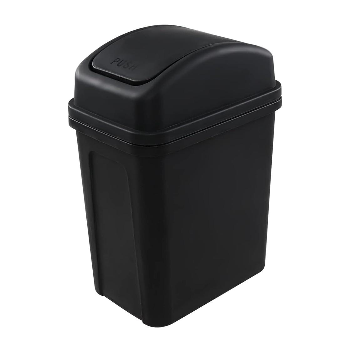 1-Pack 2 Gallon Plastic Small Swing Garbage Bin, Swing Lid Trash Bins, Black