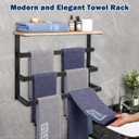 NearMoon Hanging Towel Rack for Bathroom, Thicken Metal Towel Holder with Wood Shelf, 3-Tier Towel Bar Storage, Wall Mounted Towel Hangers Bath Decor Organizer Accessories (24 Inch, Matte Black)