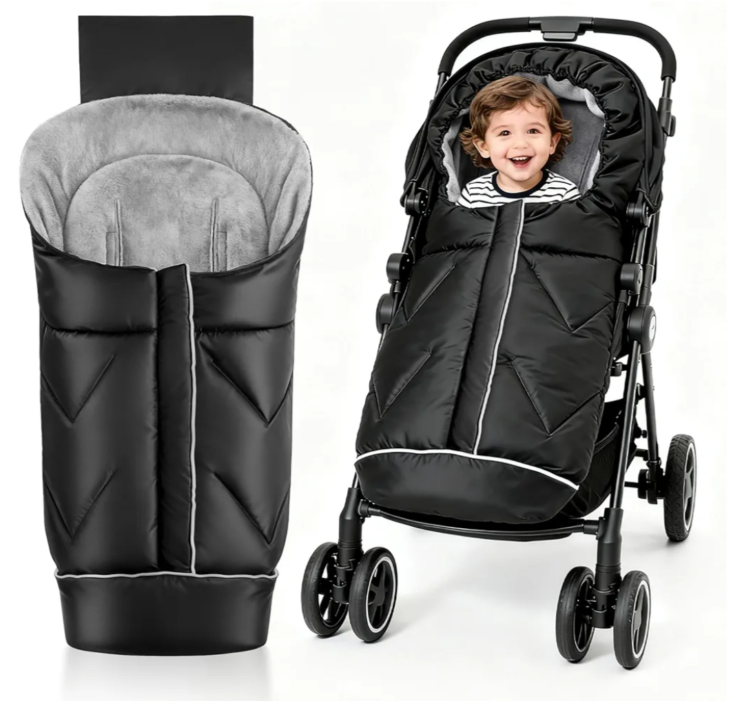 Universal Stroller Blanket & Stroller Footmuff,WaterRepellent Bunting Bag for Babies,Toddlers and Kids,Zipper Footmuff for Stroller,Stroller Winter Cover Warm Baby Sleeping Bag,Black