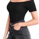MANGOPOP Women's Off The Shoulder Long Sleeve Short Sleeve Bodysuit Sexy Backless Body Suit Tops (Black, XL)