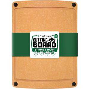 Freshware Wood Cutting Board for Kitchen, Juice Groove, Non-Slip Silicone Feet, Dishwasher Safe, X Large, 18" x 13", Natural