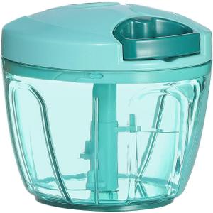 Ourokhome Manual Food Processor Vegetable Chopper, Portable Hand Pull String Garlic Mincer Onion Cutter for Veggies, Ginger, Fruits, Nuts, Herbs, etc., 650ml, Blue