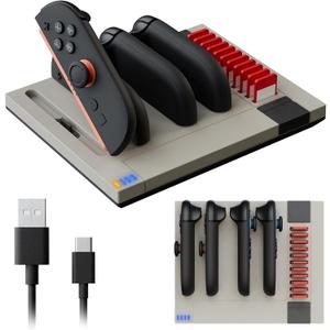 Hosanwell Switch 2 Joycons Retro Charging Dock for 2025 Switch 2 JoyCons,Joycons 2 Controller Charging Docking Station with Charging Cable,with 11 Game Card Storage