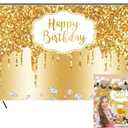 Baocicco 7x5ft Gold Happy Birthday Backdrop Modern Luxury Glitter Diamond Photography Background for Women Girls Sweet Princess Birthday Party Bridal Shower Decor Banner Supplies Photo Booth Props