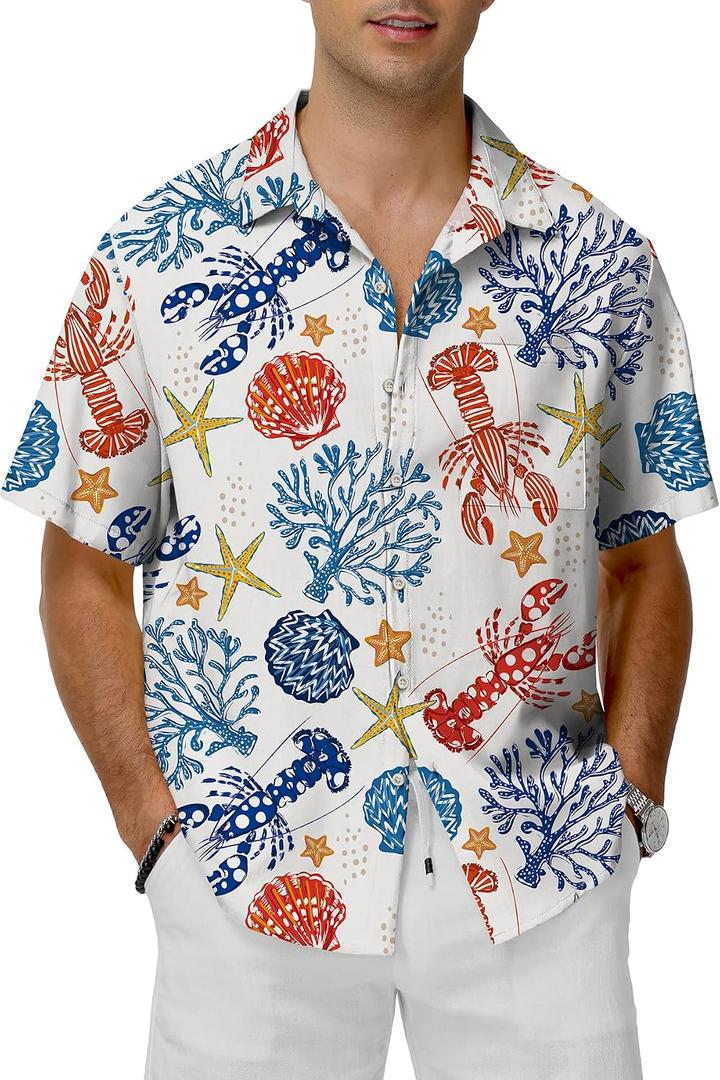 KYKU Hawaiian Shirt for Men: Tropical Summer Beach Short Sleeve Button Down Shirt with Pocket (S)