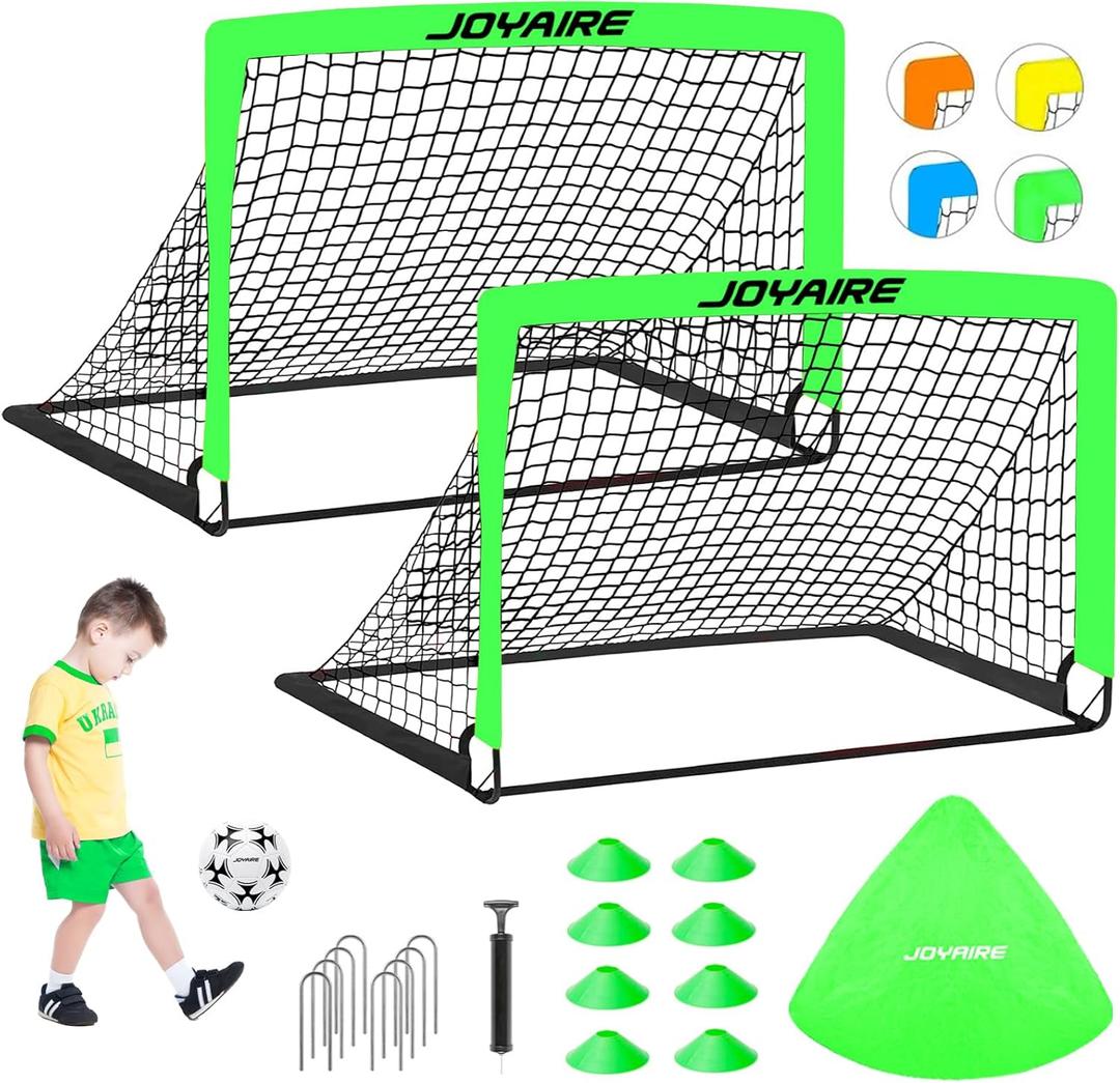 Kids Soccer Goals for Backyard Set, Portable Toddler Soccer Goal 2 of 4x3 ft,  Soccer Training Equipment, Pop Up Soccer Net Kit with Size 4 Soccer Ball, Youth Games, Outdoor Sports Play