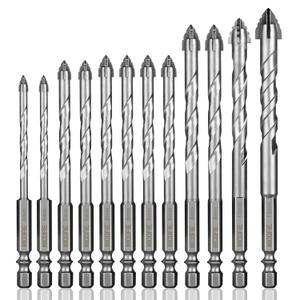 12 Pcs Concrete Carbide Drill Bits Set Hex Shank Masonry Cement Tile Drill Bit Set Hex Shank for Glass/Brick/Plastic/Wood/Procelain/Aluminum/Tile 5/32"-1/2"