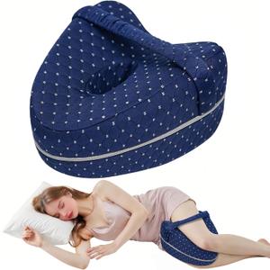 Knee Pillow for Side Sleepers Hip Pain,Alignment Pillows for Side Sleepers with Adjustable Strap,Leg Pillow for Side Sleeping,Shaped Memory Foam Pillows Relieving Leg, Back, Knee,Grid Blue (Navy Blue)