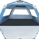 WhiteFang Deluxe Pop Up Beach Tent Sun Shade Shelter for 3-4/5-6 Person, UV Protection, Extendable Floor with 3 Ventilating Windows Plus Carrying Bag, Stakes, and Guy Lines (XL, Light Blue)