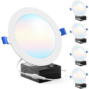 Sunco 6 Inch LED Recessed Light, Canless Ceiling Lights Slim with Junction Box, 850 LM, 14W (100W Equivalent), Selectable CCT 2700K/3000K/4000K/5000K/6000K, Dimmable, Wafer Thin ETL 4 Pack.