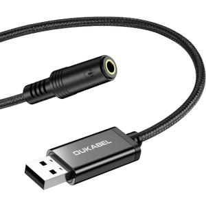 DUKABEL USB to 3.5mm Jack Audio Adapter, USB to Aux Cable with TRRS 4-Pole Mic-Supported Headphone AUX Adapter Built-in External Sound Card for PS4 PC PS5 and More [19 Inch]