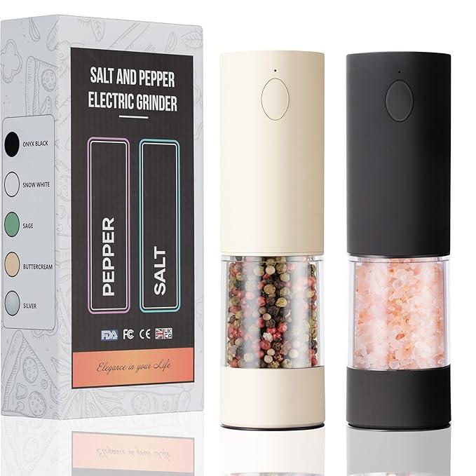 OPIIV Electric Salt & Pepper Grinder Set (2 Pack) – USB Rechargeable, Adjustable Coarseness, OneHanded Operation with LED Light – Automatic Spice Mill Shaker for Kitchen, Dining, or Camping