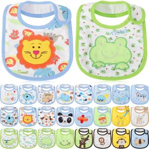 HooLing 24 Pcs boys Toddler Bibs Waterproof Baby Cotton Soft Drool Bibs Feeding Kindergarten Welfare Home Newborn Party
