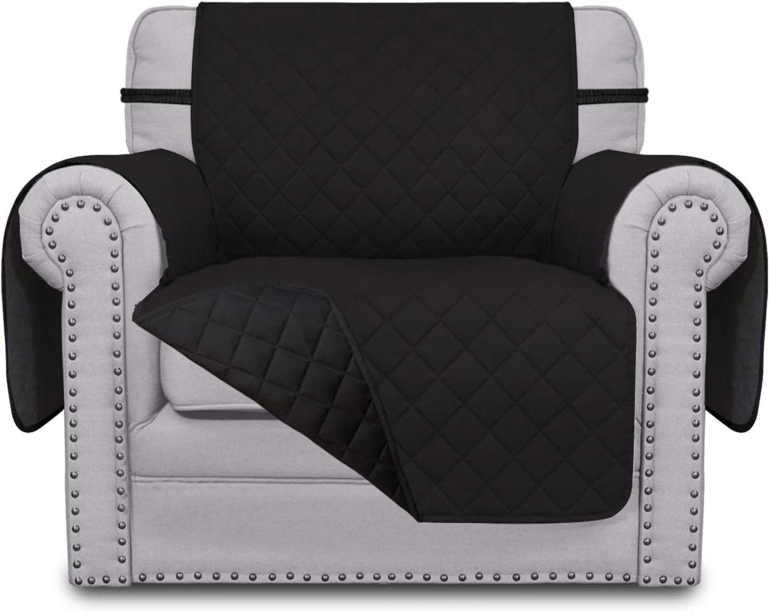 Easy-Going Chair Sofa Slipcover Reversible Sofa Cover Water Resistant Couch Cover Furniture Protector Cover with Elastic Straps for Pets Kids Children Dog Cat (Chair, Black/Black)
