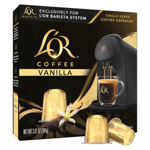L'OR Coffee Pods, 10 Count Vanilla Blend, Single-Serve Aluminum Coffee Capsules Compatible with the L'OR BARISTA System & *Nespresso Original Machines, 10 count (Pack of 1)