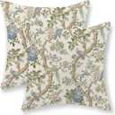 Blue Green Floral Bird Pillow Covers 16x16 Set of 2 Chinoiserie Throw Pillows Green Vintage Flowers Bird Decorative Pillow Cases Outdoor Chinoiserie Decor Farmhouse Cushion Case for Couch Sofa