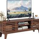 Luoxiao 55" Mid Century Modern TV Stand for 55 60 65 Inch TV, Walnut Media Console with Slatted Sliding Doors, Retro Wood Entertainment Center with Storage Shelves for Living Room, Bedroom