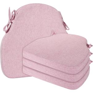 4 Pack Dusty Pink Winsor Chair Cushions with Ties, Dining Kitchen Chair Seat Pads Non Slip Removable Washable Cover 17"x16"