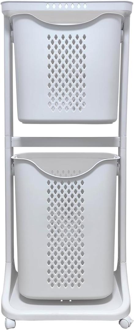 Laundry Basket Bathroom Multi-layer Clothes Storage Basket Household, Simple Kitchen Shelf Fruit Stand (2 Layers), 17.13 x 17.13 x 42.52 inches