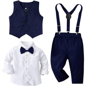 Toddler Baby Boy Clothes Suit 5Pcs Gentleman Wedding Party OutfitsFormal DressShirt+Bowtie+Vest+Suspender Pants,12M-5T (Navy Blue)