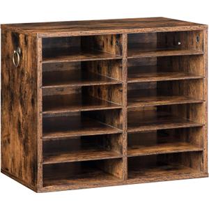HOOBRO Literature Organizers, 12 Compartments Office Mailbox with Adjustable Shelves, Wood Countertop Literature Sorter for Office, Home, Classroom, Mailrooms Organization Rustic Brown FG12WF01