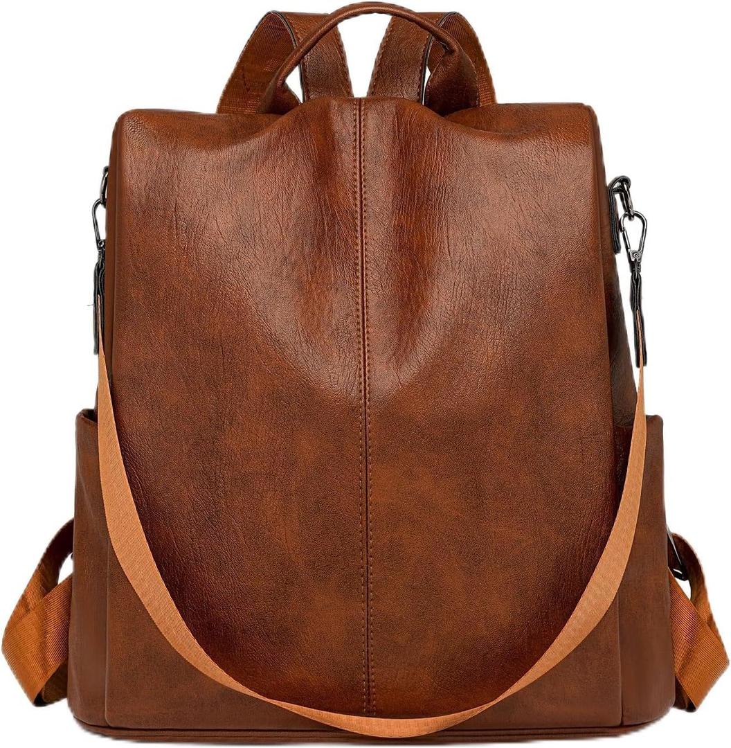 LY&SQ Anti-theft Backpack Purse for Women, PU Leather Travel Rucksack Fashion Multipurpose Handbag Ladies Daily Work Shoulder Bags(Brown) (Brown)