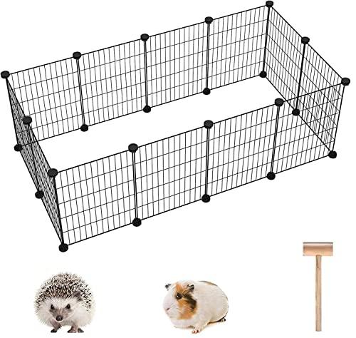 C&AHOME Pet Playpen, Small Animals Supplies, 8 Panels Exercise Playpens Cage, C Grids Portable Yard Fence Indoor, Ideal for Guinea Pigs, Puppy Pet Products, DIY Metal Playpens, 11.7" × 15.7" Black