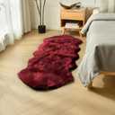 duduta Burgundy Faux Sheepskin Runner Rug 2x6 ft, Fluffy Shag Bedroom Dorm Rug Decor Fur Seat Couch Covers Washable
