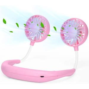 Neck Fan Portable Neck Fans Rechargeable Personal Fans For Your Neck Wearable Fan Neck Air Conditioner Cooling Neck Fan With 360 Degree Rotation 2000mAh For Travel Sports Walking And Outdoor Working (Pink)