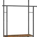 SONGMICS Double-Rod Clothes Rack with Wheels, 38.8 Inches Garment Rack with Shelf for Hanging Clothes, Loads up to 220 lb, for Bedroom, Closet, Rustic Brown and Ink Black UHSR152B01