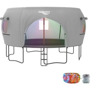 Gardenature 14FT Trampoline Tent(Tent Only), Fit for 8 Curved Poles Round Trampolines, Shade Cover with LED Light, Outdoor Trampolien Accessories, Anti-Tear, Gray