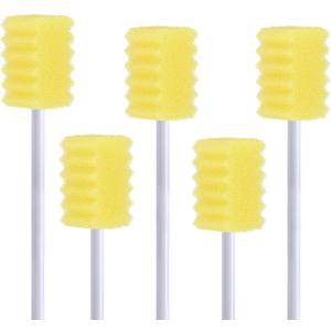 100 Pcs Disposable Mouth Swabs Sponge, BVN Oral Swabs, Oral Care Swabs Disposable, Mouth Swabs, Unflavored and Sterile Disposable Dental Swabsticks for Mouth Cleaning, Sawtooth-Shaped Yellow.