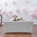 CWK 4FT Waterproof Stretch Spandex Table Cover for Rectangular Tables - Elastic Fitted Tablecloth for Folding Tables,Wrinkle Resistant Table Cloth for Parties, Weddings, Banquets & Events (Silver)