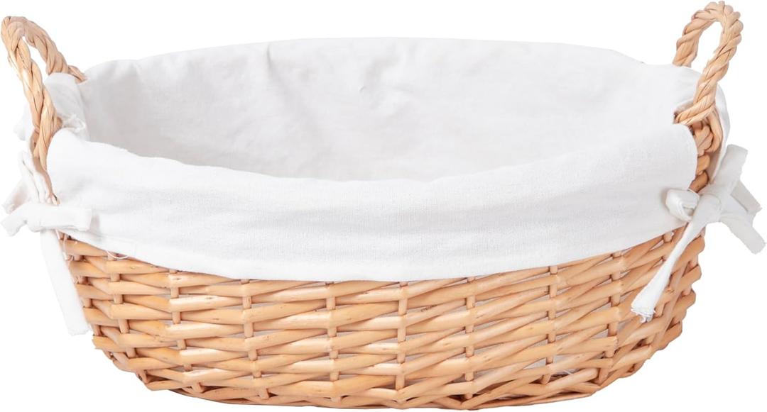 YRMT Wicker Empty Gift Basket to Fill, Wicker Storage Basket with Liner for Organizing Shelves Holiday Present Basket with Handles, Large 15" x 10.6" x 7.3"