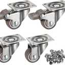 bayite 4 Pack 1" Low Profile Casters Wheels Soft Rubber Swivel Caster with 360 Degree Top Plate 100 lb Total Capacity for Set of 4 (2 with Brakes & 2 Without)
