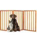 Pet Gate - 3-Panel Indoor Foldable Dog Fence for Stairs or Doorways - 54x24-Inch Retractable Wood Freestanding Dog Gates by PETMAKER (Mahogany)