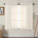 Gwine Cream Sheer Curtains 48 Inches Long 2 Panels Set, Light Filtering Sheer Curtains for Living Room Bedroom, Modern Voile Soft Airy Rod Pocket Drapes, 42Wx48L Inch, 2PCS