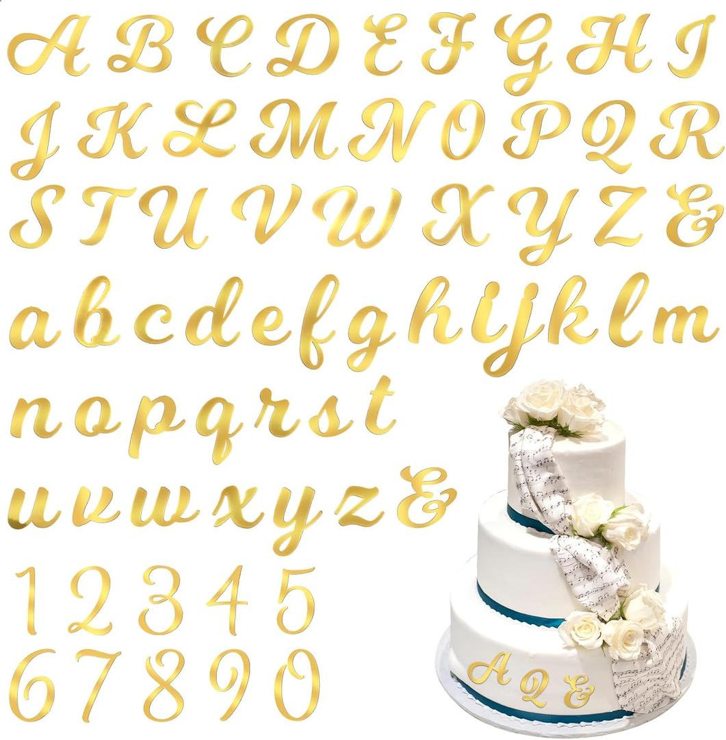Abeillo 64PCS Gold Letters, Acrylic Cake Topper, 0-9 Number and A-Z Letters for DIY Personalized Birthday Cake Topper