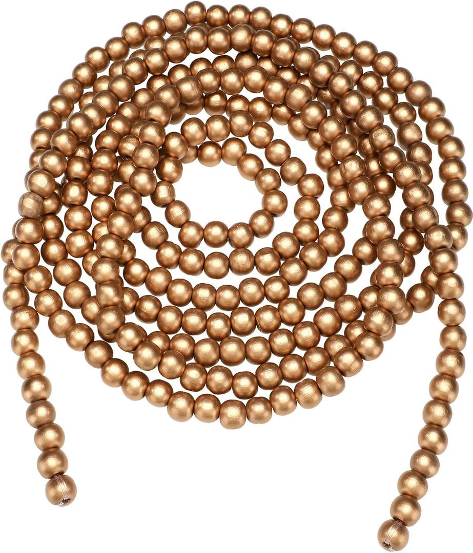 Christmas Wooden Bead Garland Wood Bead Garland Christmas Tree Decorations for Holiday Favors, 12 Feet(Gold)