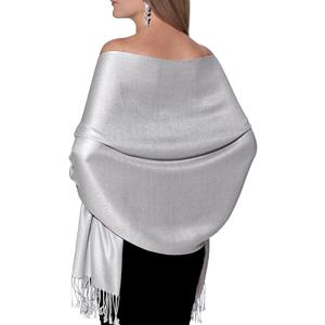 Pashmina Shawls and Wraps for Evening Dresses, Large Soft Pashminas Wedding Shawl (Light Grey Silver)