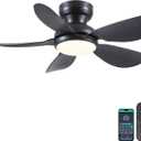 36 Inch Modern Ceiling Fans with Lights, Small Flush Mount Ceiling Fan with Light and Remote/APP Control, 5 Reversible 6 Speeds Curved Blades, 3 CCT Dimmable Lights for Bedroom, Black