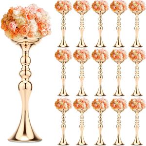 Sadnyy 16 Pcs Metal Flower Arrangements Stand Metal Wedding Centerpiece Stand Tall Table Decor Flower Vase for Wedding Reception Centerpieces Event Party Hotel Home Decor(15 Inch,Gold)