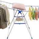 Clothes Drying Rack, Foldable 2-Tier Drying Racks for Laundry, Large Foldable Laundry Stand with Height-Adjustable Gullwings, for Clothes, Towels, Linens, Indoor/Outdoor, BlueWhite 58“