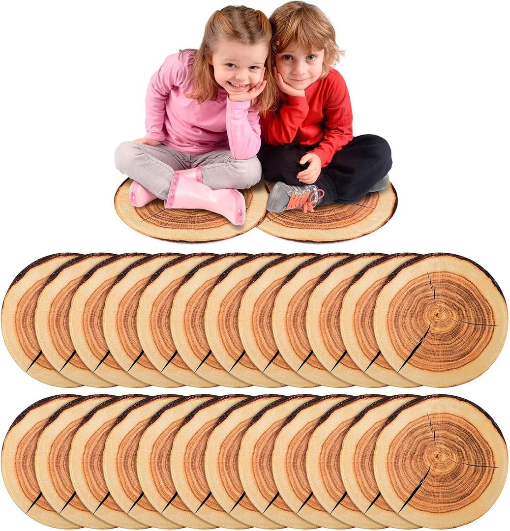 Shellwei 24 Pcs Kids Carpet Circle Seats 18 inch Print Pillow Circle Children's Mats Rug Mats Round Soft Floor Mat for Home School Classroom Story Time Group Activity Play Areas (Stump)